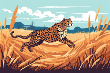 cartoon leopard running - obrazy, fototapety, plakaty