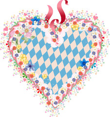 Lebkuchenherz fürs Volksfest im Blau weißes bayerischen Stil mit Zuckerguß,Schleife und Blüten