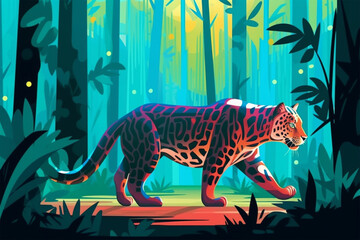 cartoon stail of a leopard in the jungle