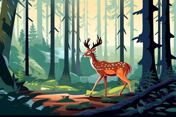cartoon style of a deer in the forest
