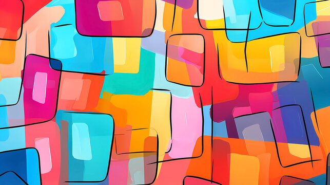 Hand drawn cartoon art abstract colorful plaid color block background
