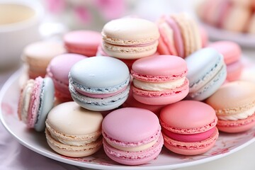 Obraz premium closeup of traditional french pink delicious macaroon on a plate