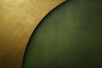 抽象的で立体的なテンプレート。オリーブグリーンの背景の左に金色のカーブ