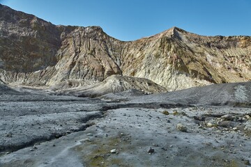 Rugged rocky volcanic landscape, White Island, New Zealand