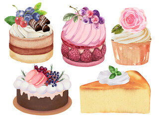 Watercolor illustration isolated elements dessert bakery sweet painting drawing