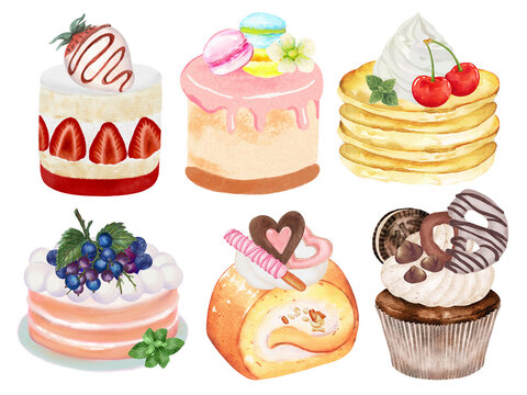 Watercolor illustration isolated elements dessert bakery sweet painting drawing