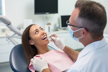 Obraz na płótnie Canvas Dentist examining a patient's teeth in the dentist.