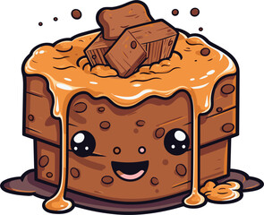 Chocolate Caramel Pecan Brownie Cake , Cartoon, Illustration, Design, Vector