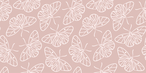 Scattered butterflies pastel vector background, seamless repeat pattern wallpaper