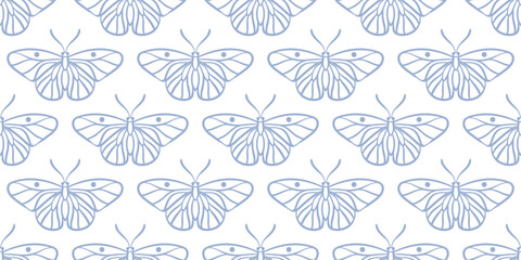 Blue white butterfly vector pattern background, seamless repeat