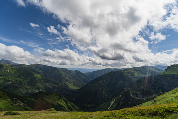 Mountain landscape in the Polish Tatras on a summer day, photo from above.