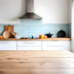 Empty kitchen table and blurred kitchen background
