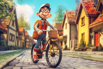 cartoon style of boy cycling