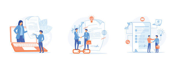 contract agreement concept, People signing paper and digital contract. set flat vector modern illustration 