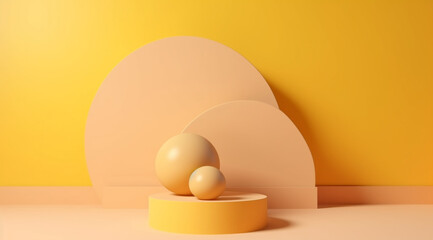 Podium in a tropical style with geometric decorations, created with the help of Generative AI technology.