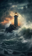 Fototapeta na wymiar stormy ocean, lighthouse, created with generative ai technology. 