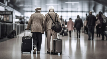 People of retirement age travel in pairs, created with the help of Generative AI technology.
