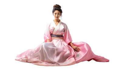 Timeless Tradition Asian Lady in Korean Hanbok Attire isolated background. Generative AI
