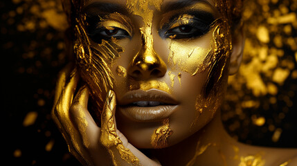 mulher dourada rosto arte luxo ouro 