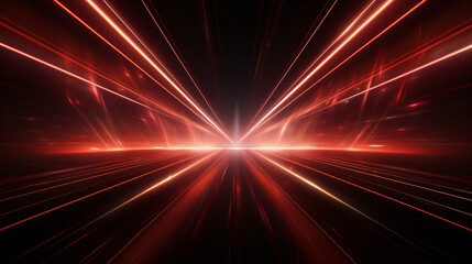 Fototapeta na wymiar Abstract red glowing neon light beams with motion blur effect.
