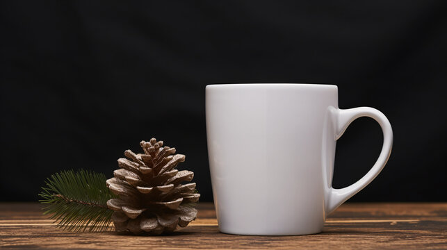  White coffee mug mockup image in festive Christmas environment
