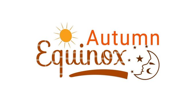 Autumn Equinox: Embrace the Celestial Harmony of the Crescent, Stars, and Sun in this Captivating Concept Design. Handwritten text animation with alpha channel. Perfect for Fall Festivals and Events