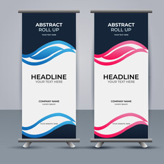 Abstract Vector aqua and orange color modern roll up banner design