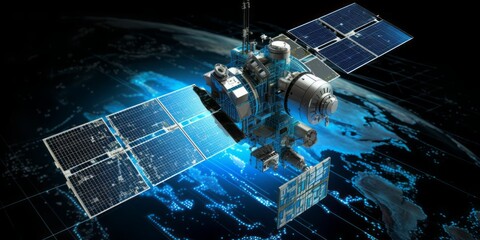 Satellite Orbiting Earth with Data Elements, Signifying Global Connectivity and the Intersection of Technology, Telecommunications, and Scientific Advancements in Radio Standats