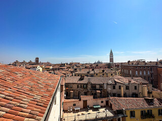 Obraz premium View with St Mark's Campanile from Palazzo Contarini del Bovolo in Venice, Italy