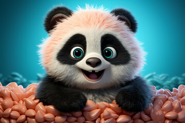 Fototapeta premium 3d cute cartoon panda monster realistic 3d monster 