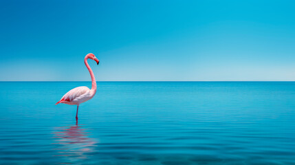 Fototapeta premium Pink Flamingo bird in the sea