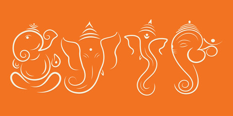 ganpati line art set. Decoration for Indian Hindu Auspicious Occasion, ganesh chaturthi special vector, editable design. poster, card, home decor. 