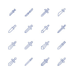 Sword line icon set on transparent background with editable stroke. Containing blades, double edged sword, knife, sword.