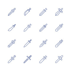 Sword line icon set on transparent background with editable stroke. Containing dagger, knife, sword, swords.