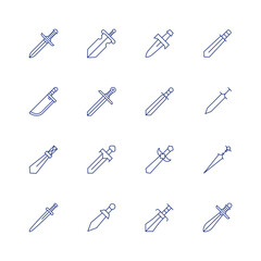 Sword line icon set on transparent background with editable stroke. Containing courage, great sword, machete, sword, swords.