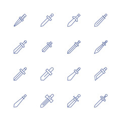 Sword line icon set on transparent background with editable stroke. Containing dagger, sword, swords.