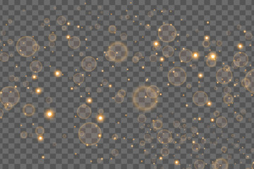 The dust is yellow. yellow sparks and golden stars shine with special light. Vector sparkles on a transparent background.