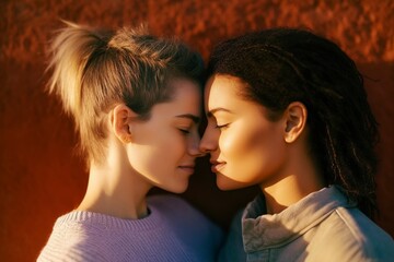 Two women, in love, look at each other face to face.