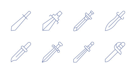 Sword icons. editable stroke. Containing battle, defense, knife, sword.
