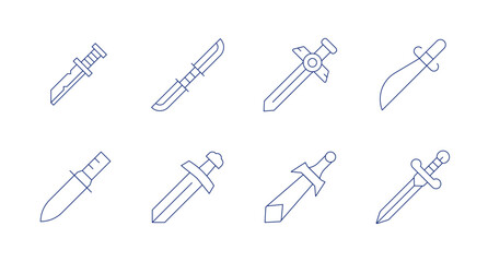 Sword icons. editable stroke. Containing blades, double edged sword, knife, sword.