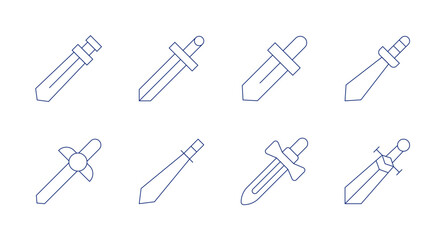 Sword icons. editable stroke. Containing katana, knife, machete, sword.