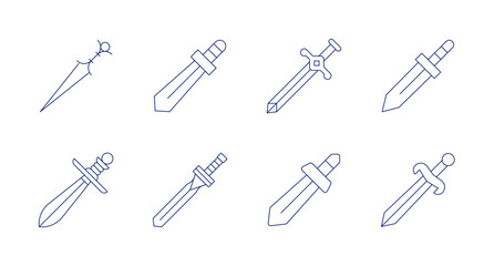 Sword icons. editable stroke. Containing katana, knife, machete, sword, swords.