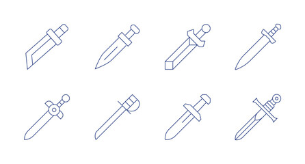 Sword icons. editable stroke. Containing defense, double edged sword, great sword, katana.