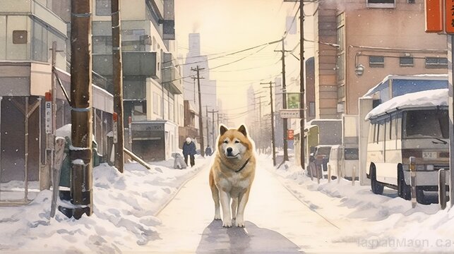 Serendipitous watercolor vignettes a hachiko like AI generated