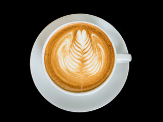 isolate black background of top view latte art rosetta