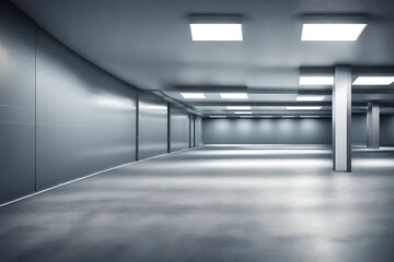 close up view of empty interior of car parking place , gray color walls are also present , hd