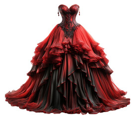 Red black gothic dress. PNG. Ai generated image.