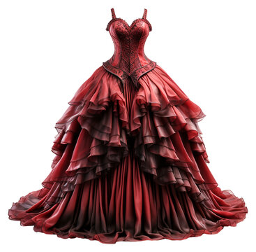 Red gothic dress. PNG. Ai generated image.