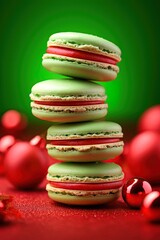 Macaron cookies stack. Christmas dessert. Ai generative