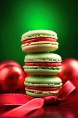 Macaron cookies stack. Christmas dessert. Ai generative